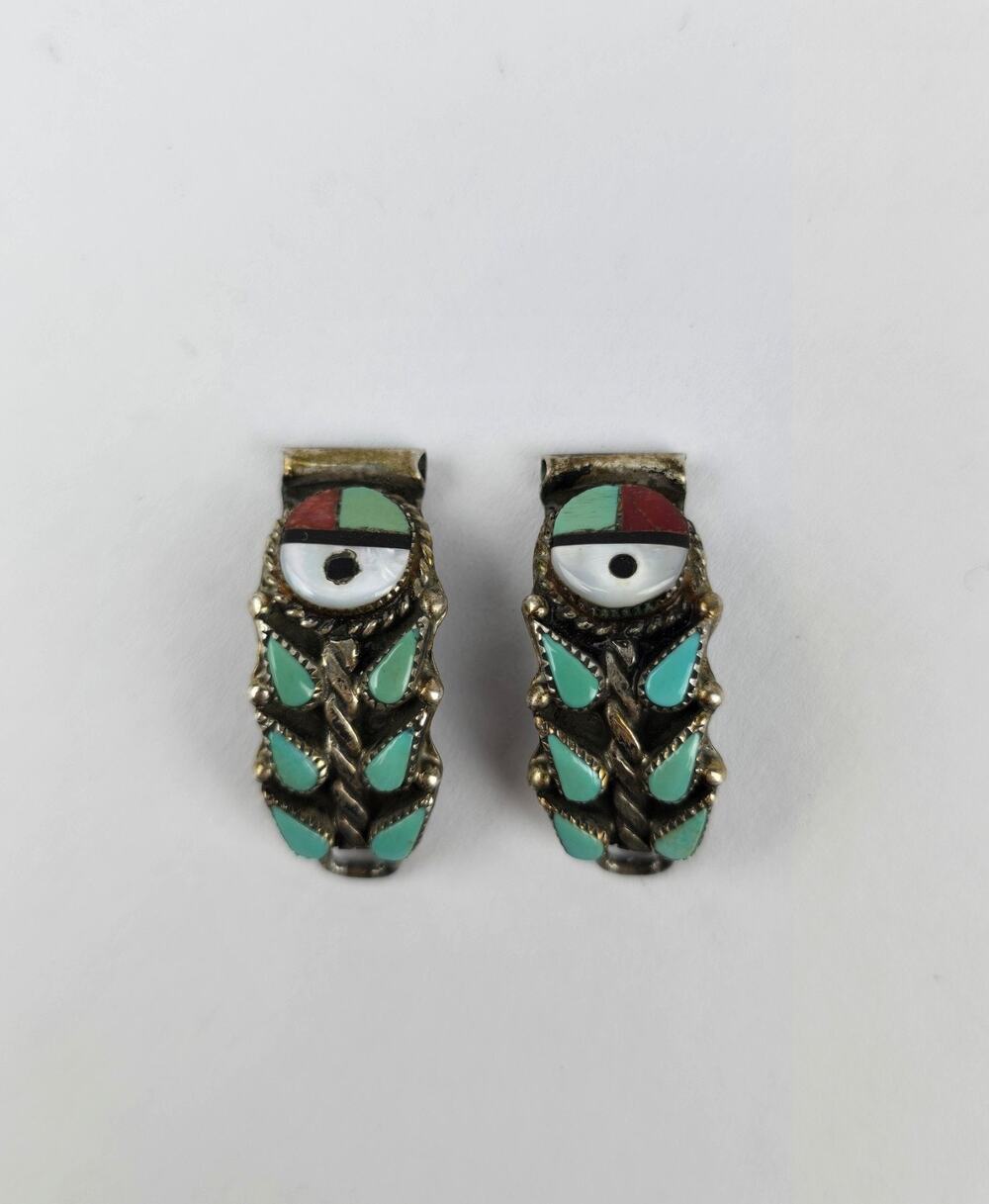 Native American Zuni JY Sterling silver Needlepoint Sun face watch Tips 9mm